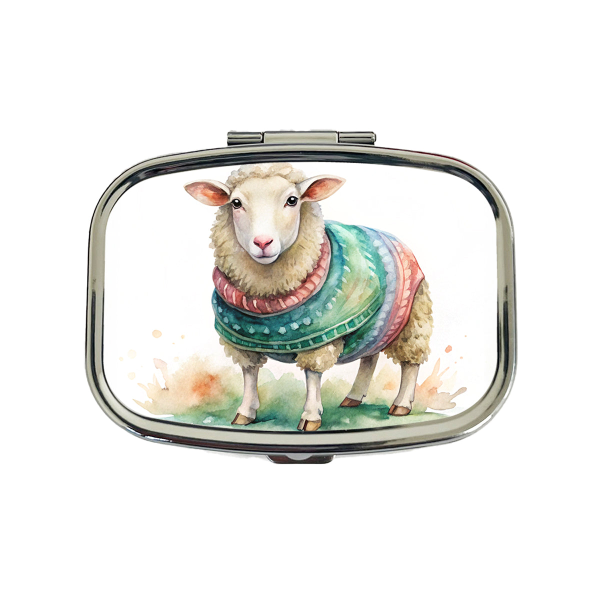 Sheep Wearing A Sweater Watercolor Travel Pill Box Case