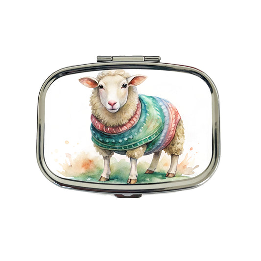 Sheep Wearing A Sweater Watercolor Travel Pill Box Case