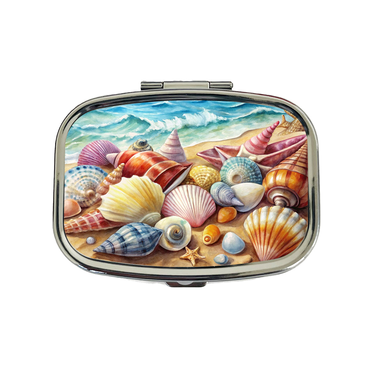 Shells Beach Watercolor Design Travel Pill Box Case