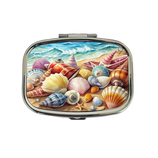 Shells Beach Watercolor Design Travel Pill Box Case