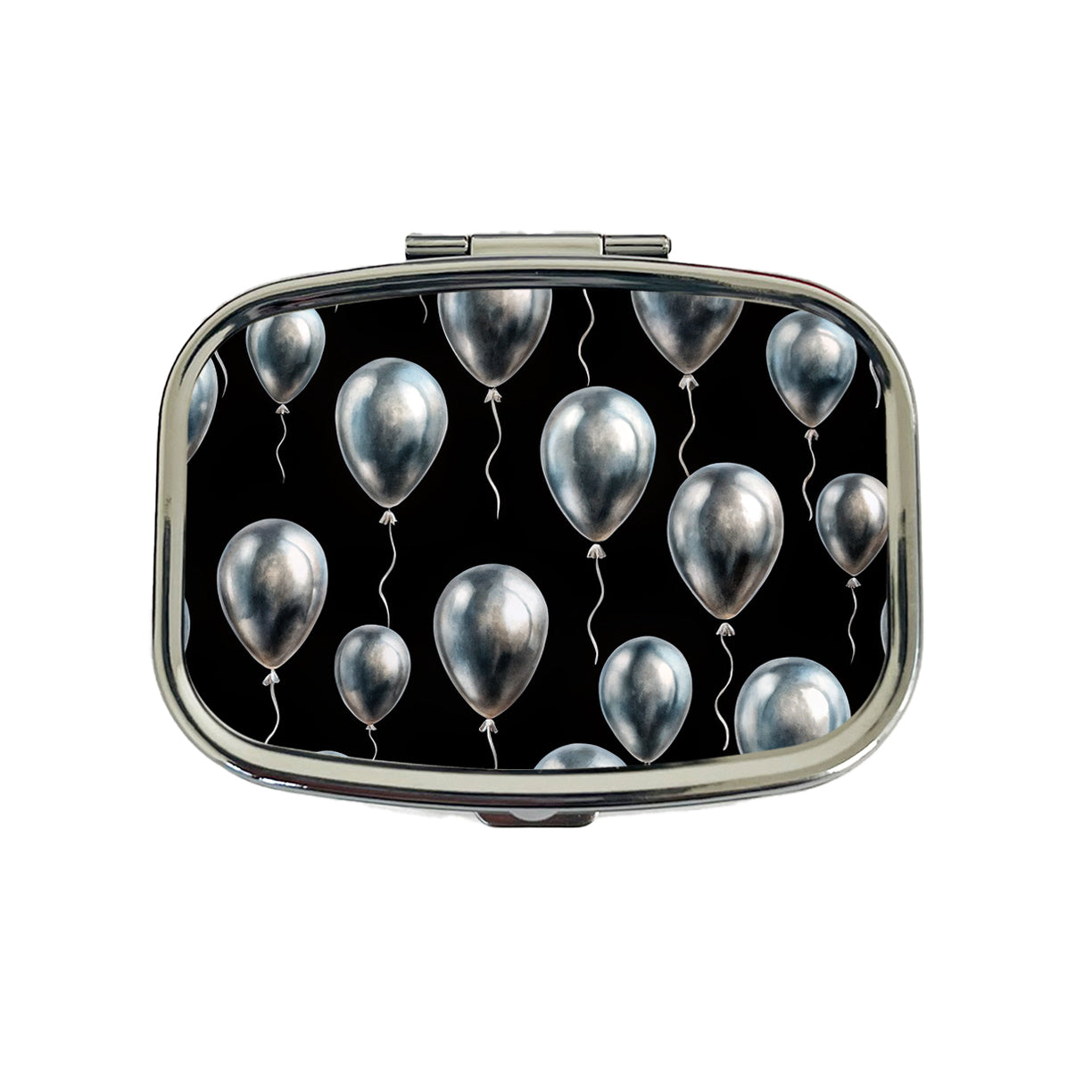 Silver Balloons Black Background Birthday Anniversary Travel Pill Box Case