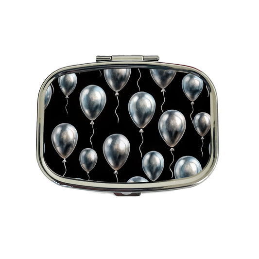 Silver Balloons Black Background Birthday Anniversary Travel Pill Box Case