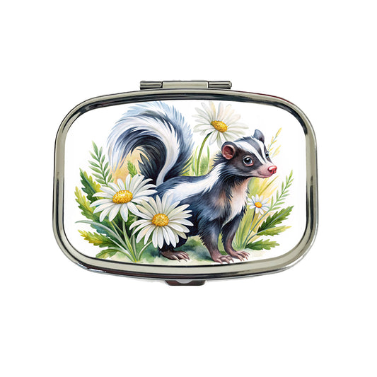 Skunk Watercolor Design With Daisies Travel Pill Box Case