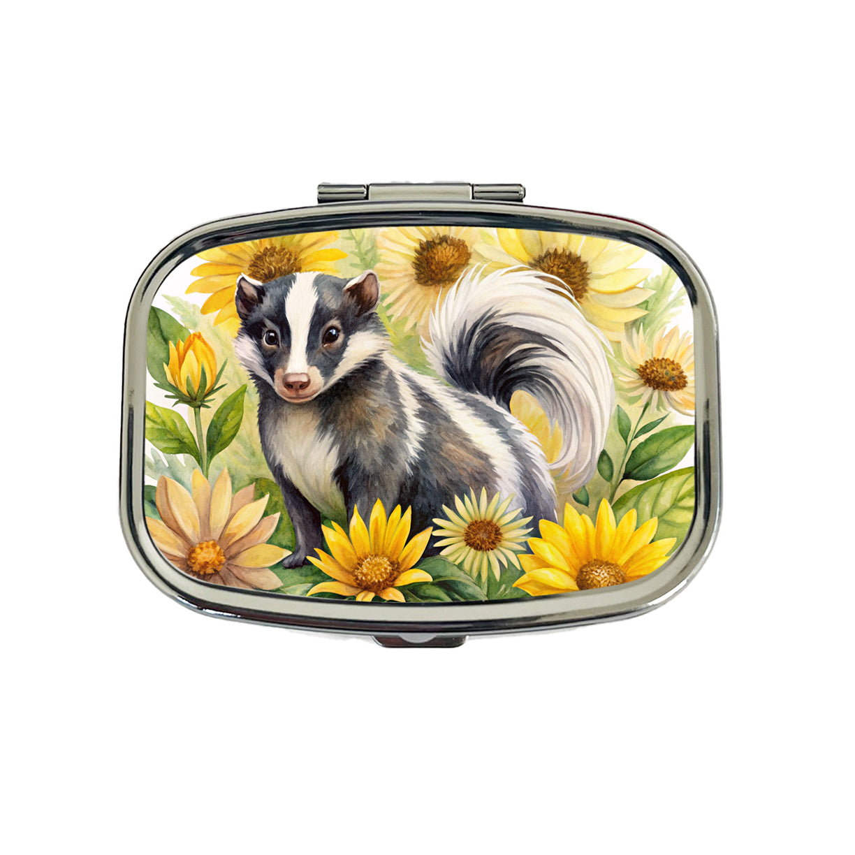 Skunk Watercolor Design With Sunflowers Travel Pill Box Case
