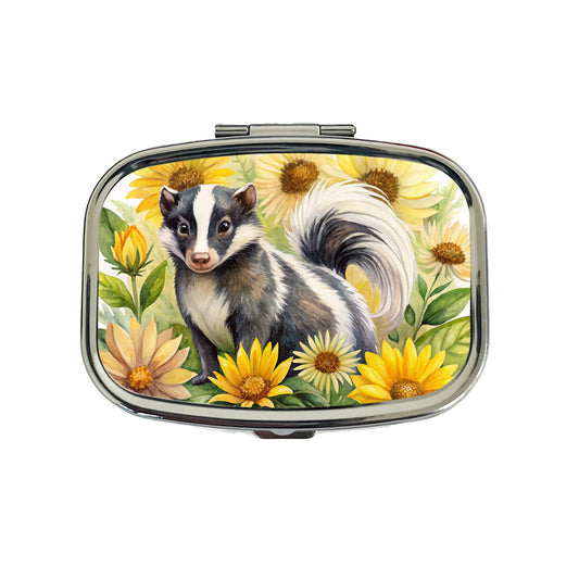 Skunk Watercolor Design With Sunflowers Travel Pill Box Case