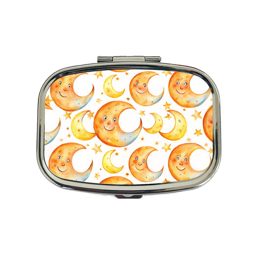 Smiling Crescent Moons Watercolor Travel Pill Box Case