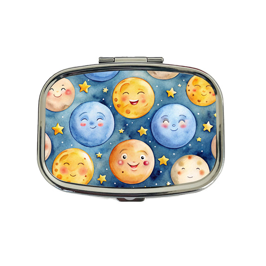 Smiling Moons Watercolor Travel Pill Box Case