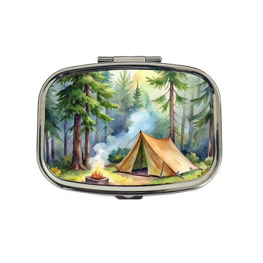 Solo Camping In Forest Watercolor Design Travel Pill Box Case