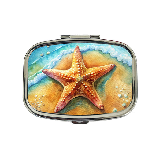 Starfish Sand Watercolor Design Travel Pill Box Case