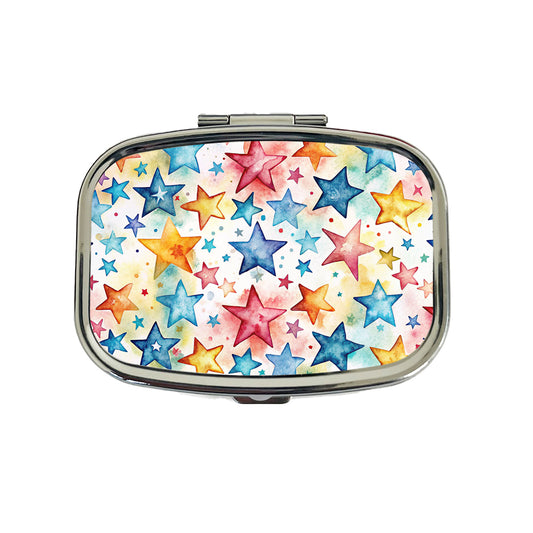 Stars Colorful Watercolor Travel Pill Box Case