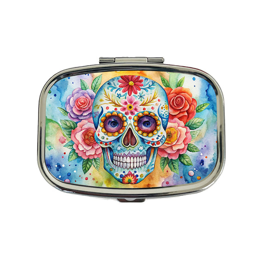 Sugar Skull Watercolor Travel Pill Box Case