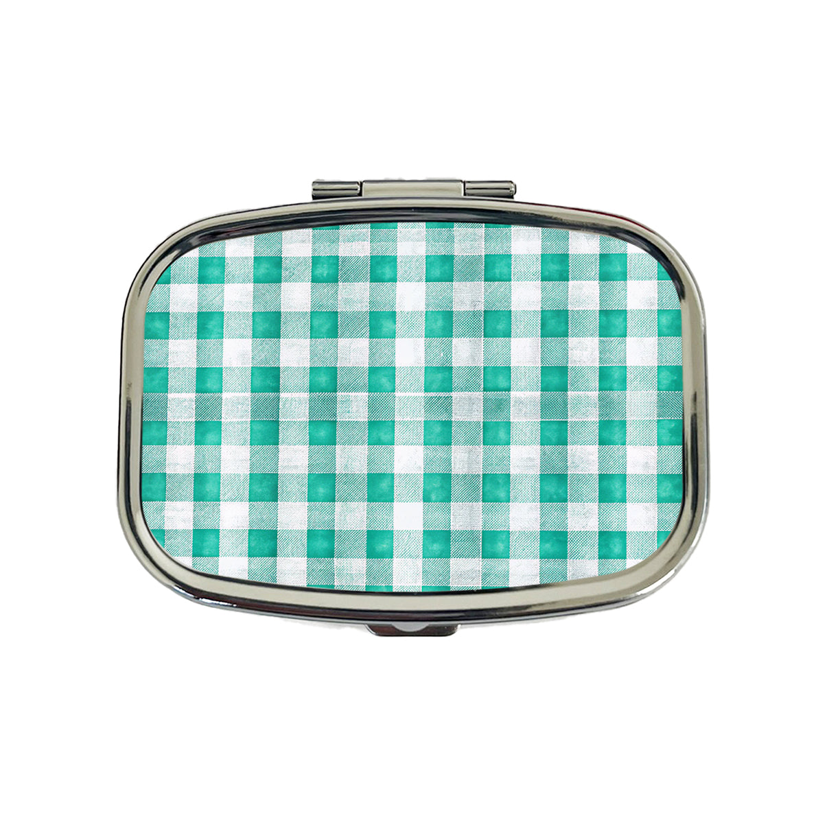 Teal White Gingham Watercolor Travel Pill Box Case