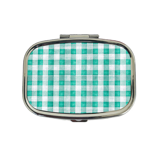 Teal White Gingham Watercolor Travel Pill Box Case