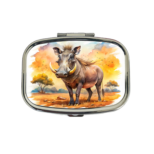 Warthog African Plain Watercolor Design Travel Pill Box Case