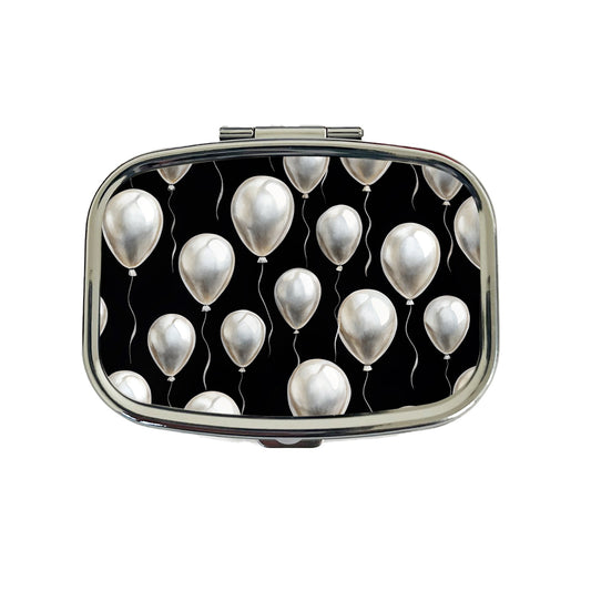 White Balloons Black Background Birthday Travel Pill Box Case