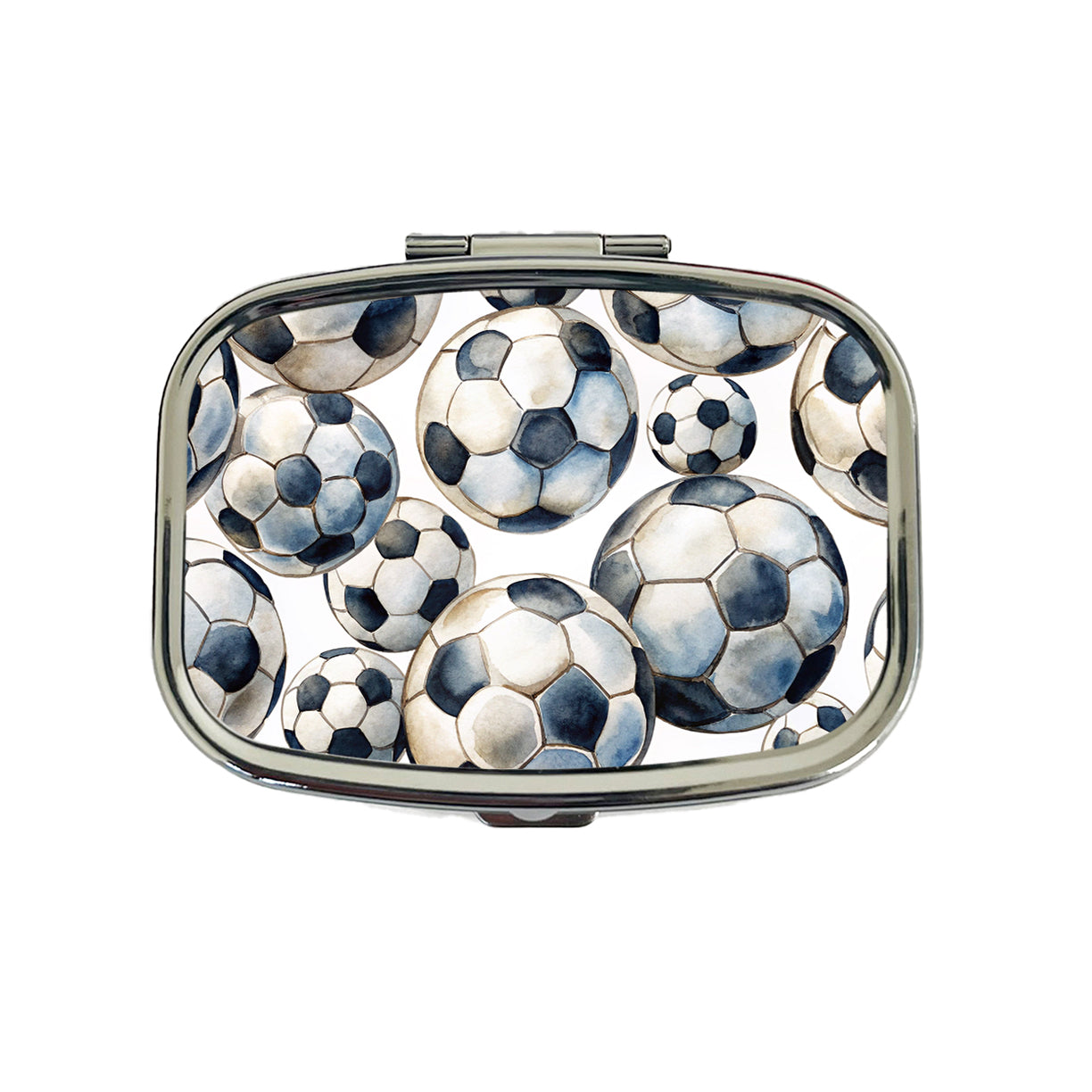 White Black Soccer Balls Watercolor Travel Pill Box Case