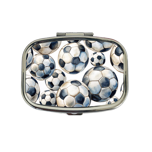 White Black Soccer Balls Watercolor Travel Pill Box Case