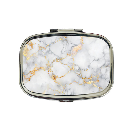 White Gold Marble Background Watercolor Travel Pill Box Case
