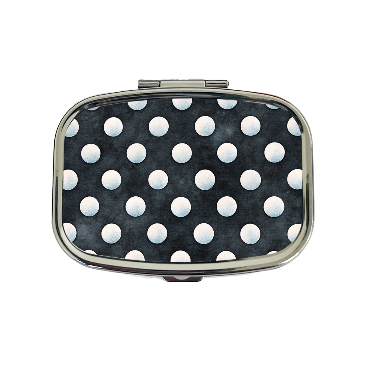 White Polka Dots Black Background Travel Pill Box Case