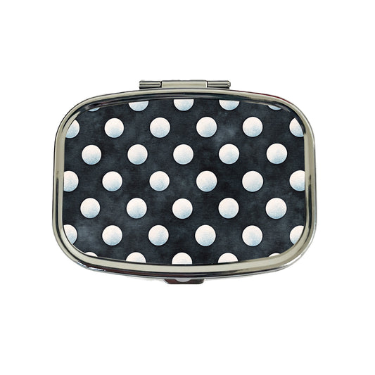 White Polka Dots Black Background Travel Pill Box Case