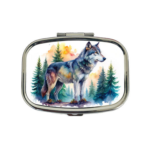 Wolf In Forest Watercolor Design Travel Pill Box Case