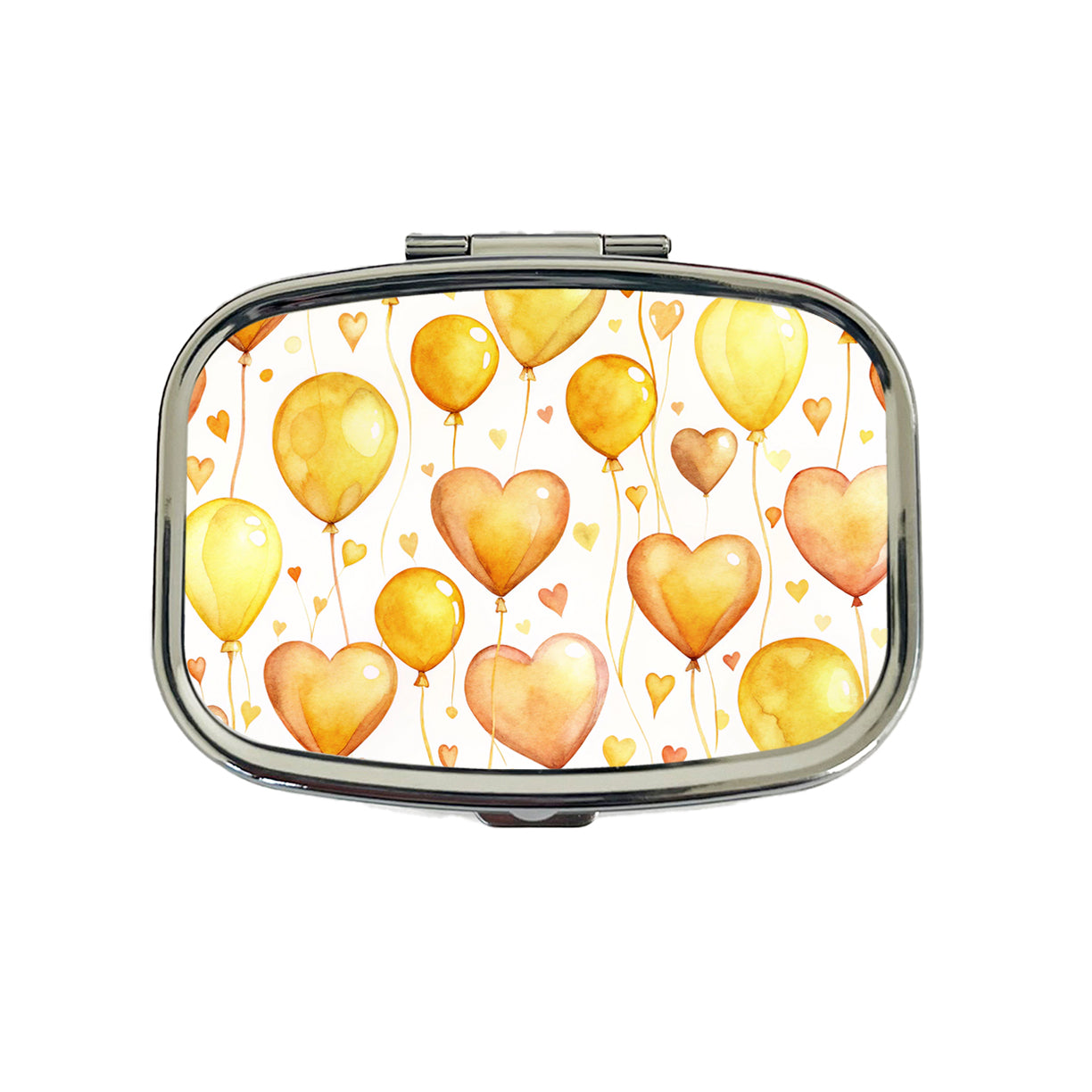 Yellow Balloons Hearts Watercolor Travel Pill Box Case