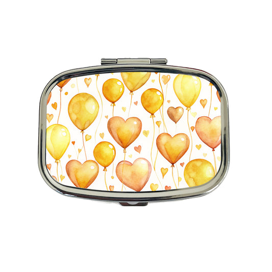 Yellow Balloons Hearts Watercolor Travel Pill Box Case