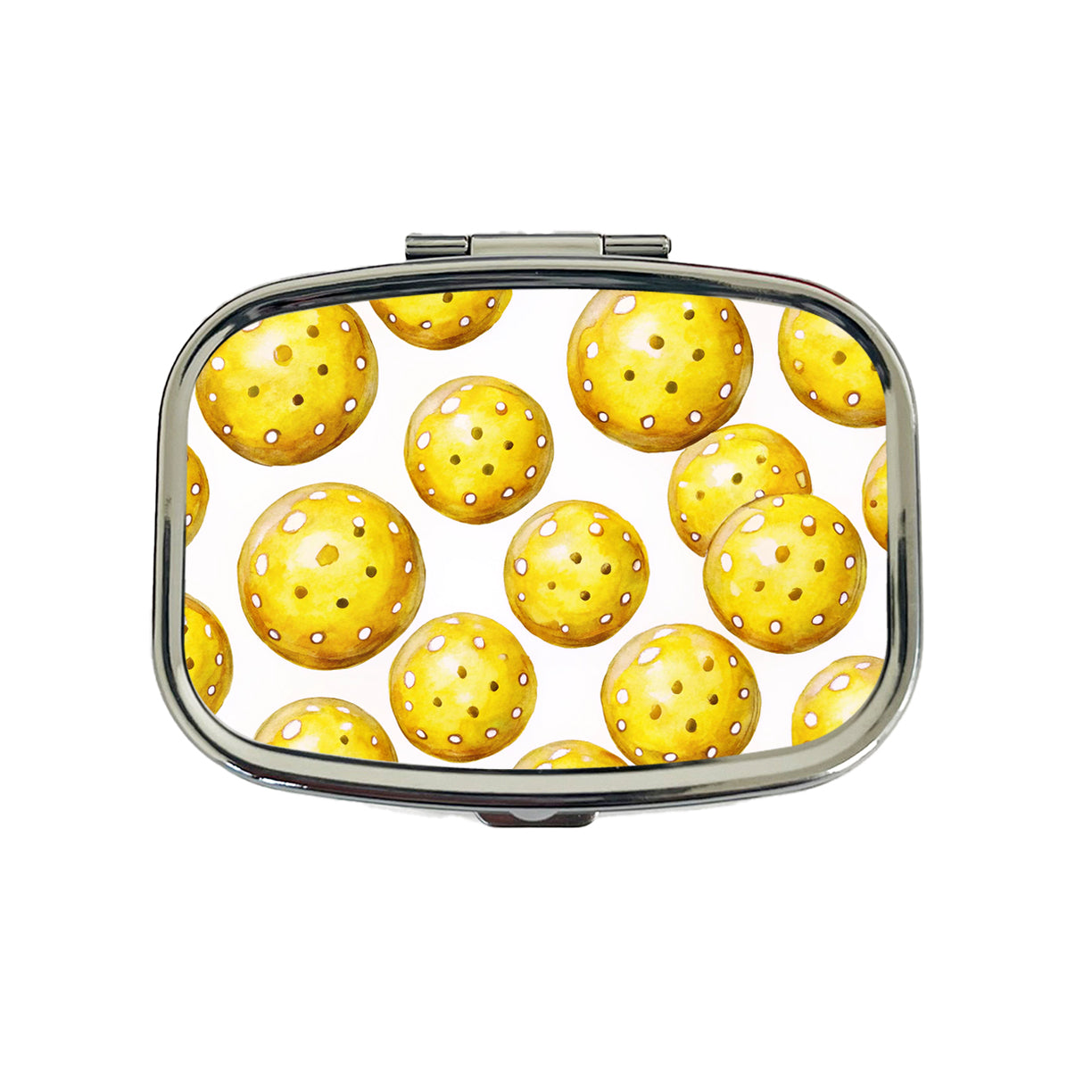 Yellow Pickleballs Watercolor Travel Pill Box Case