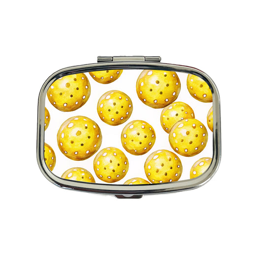 Yellow Pickleballs Watercolor Travel Pill Box Case