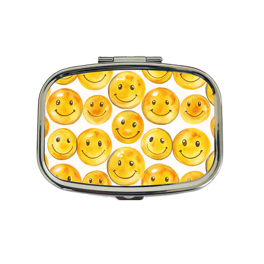 Yellow Smile Faces Watercolor Travel Pill Box Case