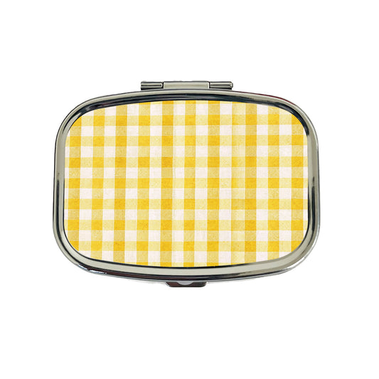 Yellow White Gingham Watercolor Travel Pill Box Case
