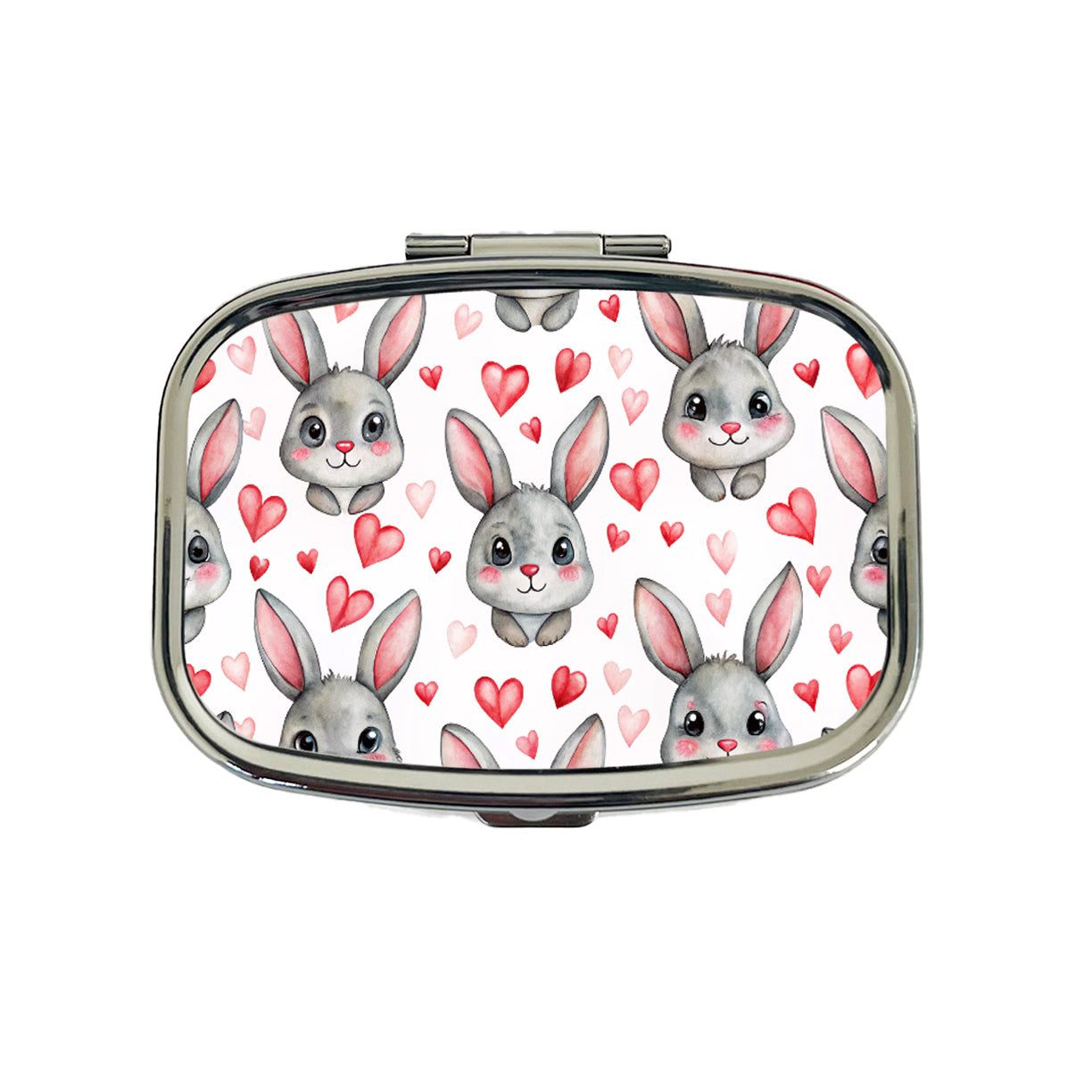Adorable Gray Bunnies And Hearts Travel Pill Box Case