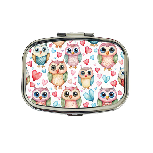 Adorable Owls And Hearts Travel Pill Box Case