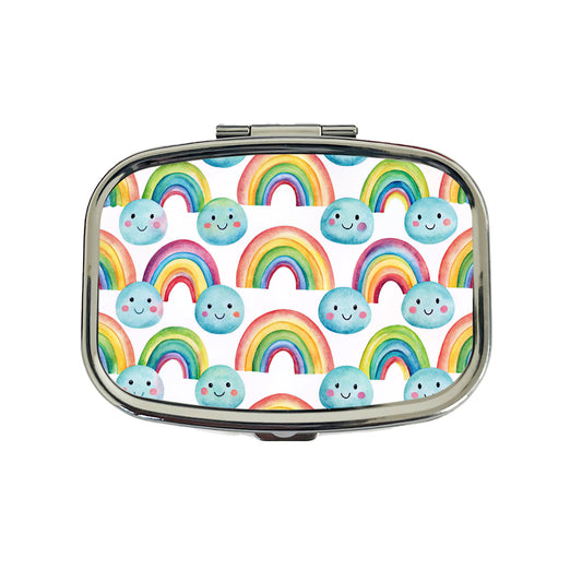 Adorable Smiling Rainbows Clouds Travel Pill Box Case