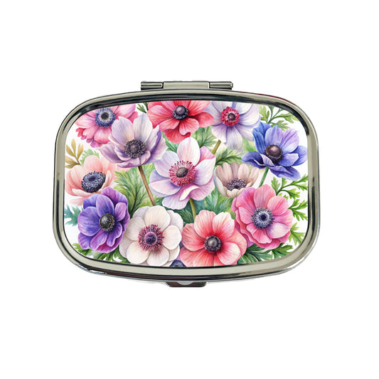 Anemone Flowers Watercolor Travel Pill Box Case