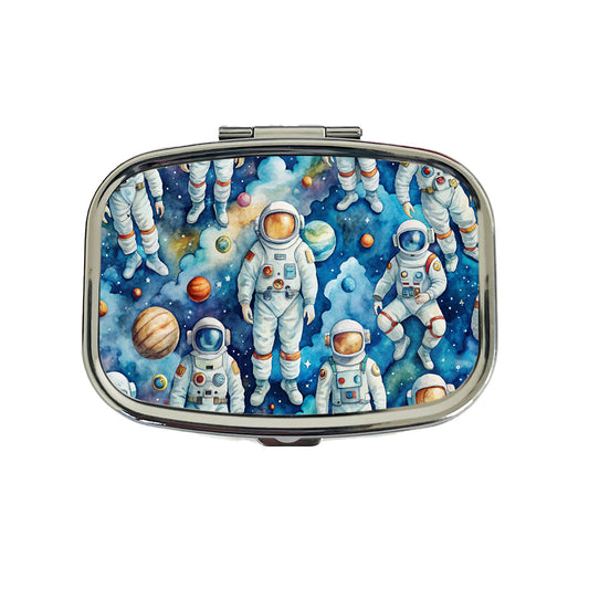 Astronauts In Space Watercolor Travel Pill Box Case