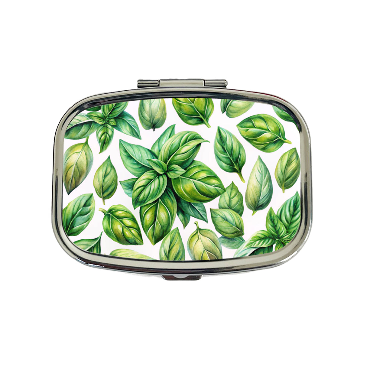 Basil Leaves Watercolor Travel Pill Box Case