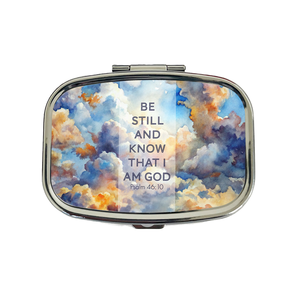 Be Still Know That I Am God Clouds Heavens Psalm Christian Inspirational Travel Pill Box Case