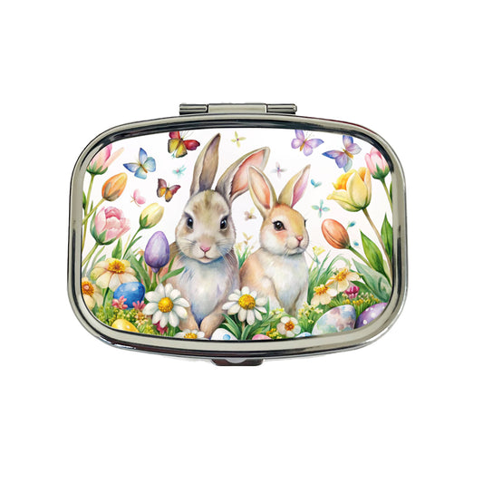 Beautiful Easter Bunnies Rabbits Eggs Flowers Travel Pill Box Case