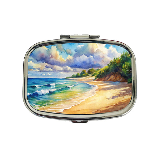Beautiful Sandy Beach Watercolor Travel Pill Box Case