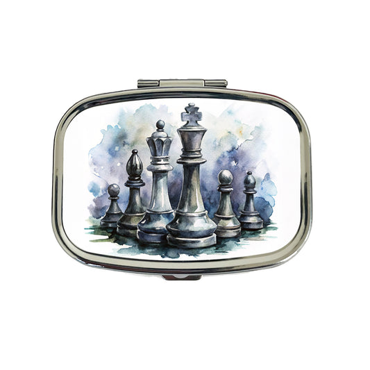 Black And White Chess Pieces Watercolor Travel Pill Box Case