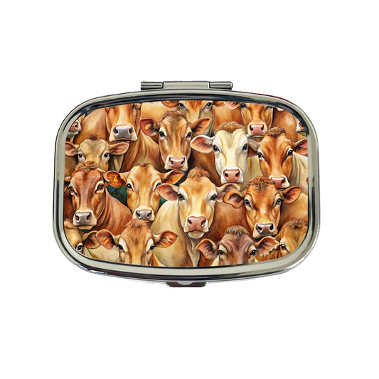 Bunch Of Brown Cow Faces Travel Pill Box Case