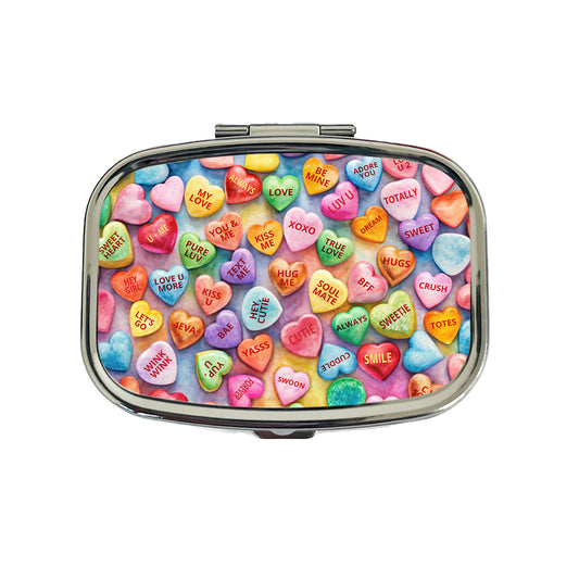 Candy Conversation Hearts Candy Valentine's Day Love Travel Pill Box Case