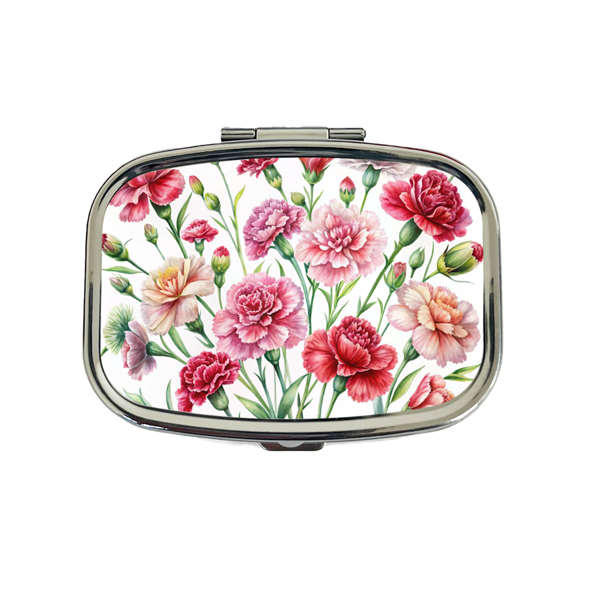 Carnations Flowers Watercolor Travel Pill Box Case