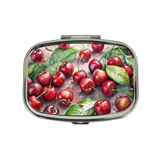 Cherries Fruit Watercolor Travel Pill Box Case