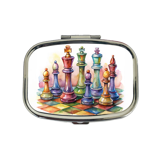 Chess Pieces Colorful Watercolor Travel Pill Box Case