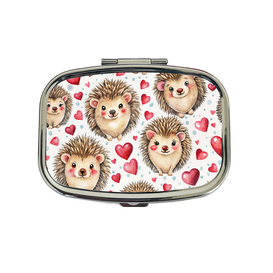 Chibi Hedgehogs And Hearts Watercolor Travel Pill Box Case