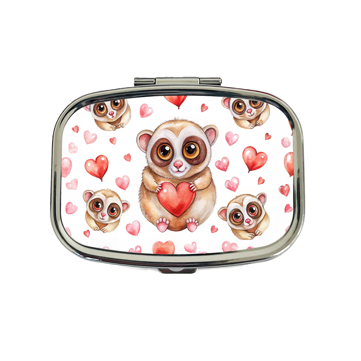 Chibi Slow Loris And Hearts Watercolor Travel Pill Box Case