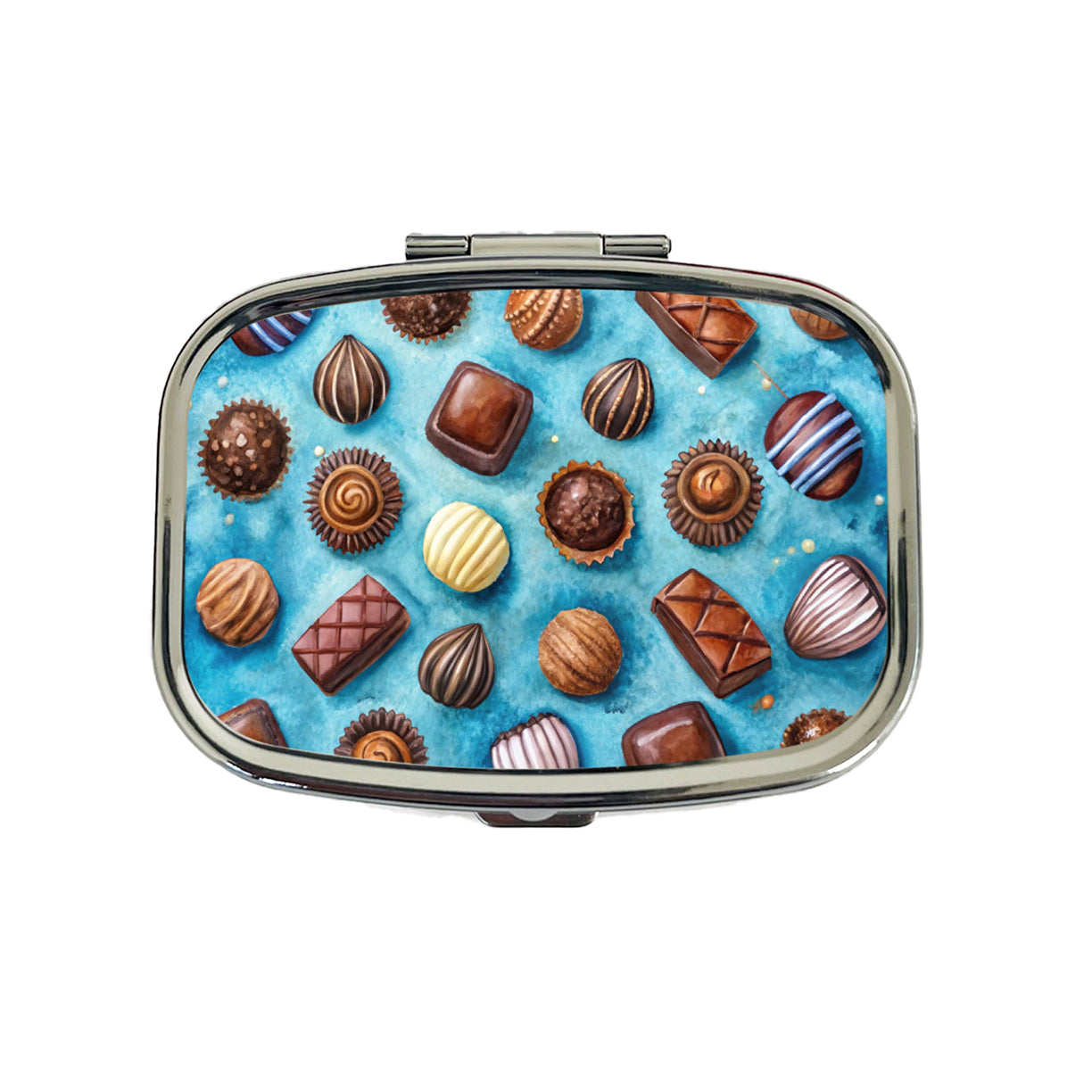 Chocolates Candy Blue Background Watercolor Travel Pill Box Case