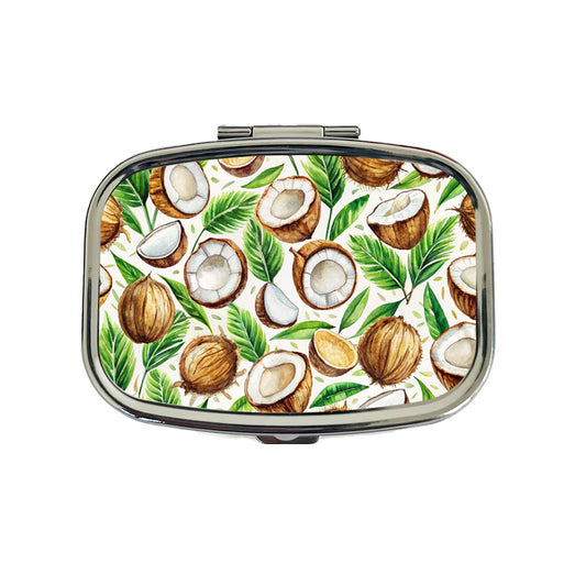 Coconut Pattern Watercolor Travel Pill Box Case